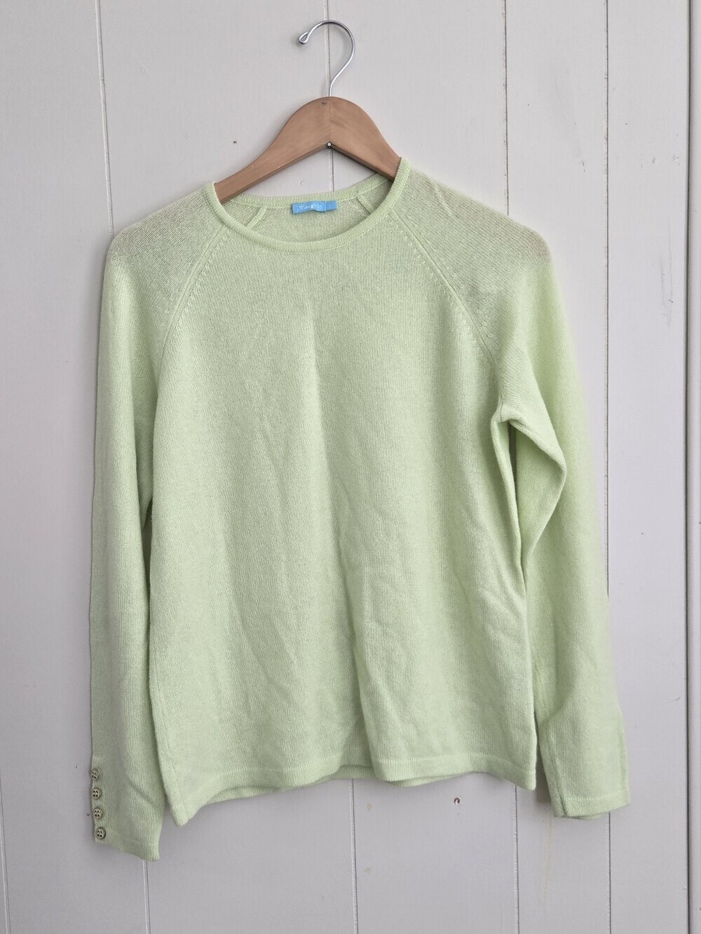 J. McLaughlin Light Sage Crewneck Sweater with Cuff Buttons-Size L